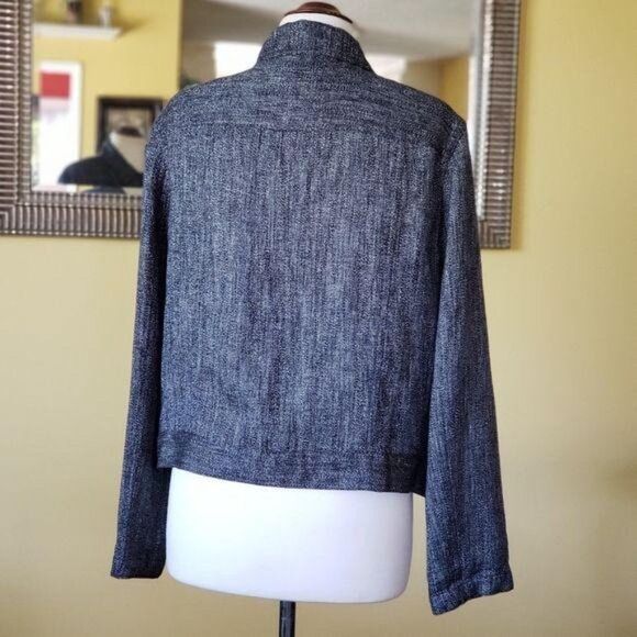 Theory Trucker Jacket Herring Melange Front Buttons Navy Blue Size Large Women's - Picture 8 of 12